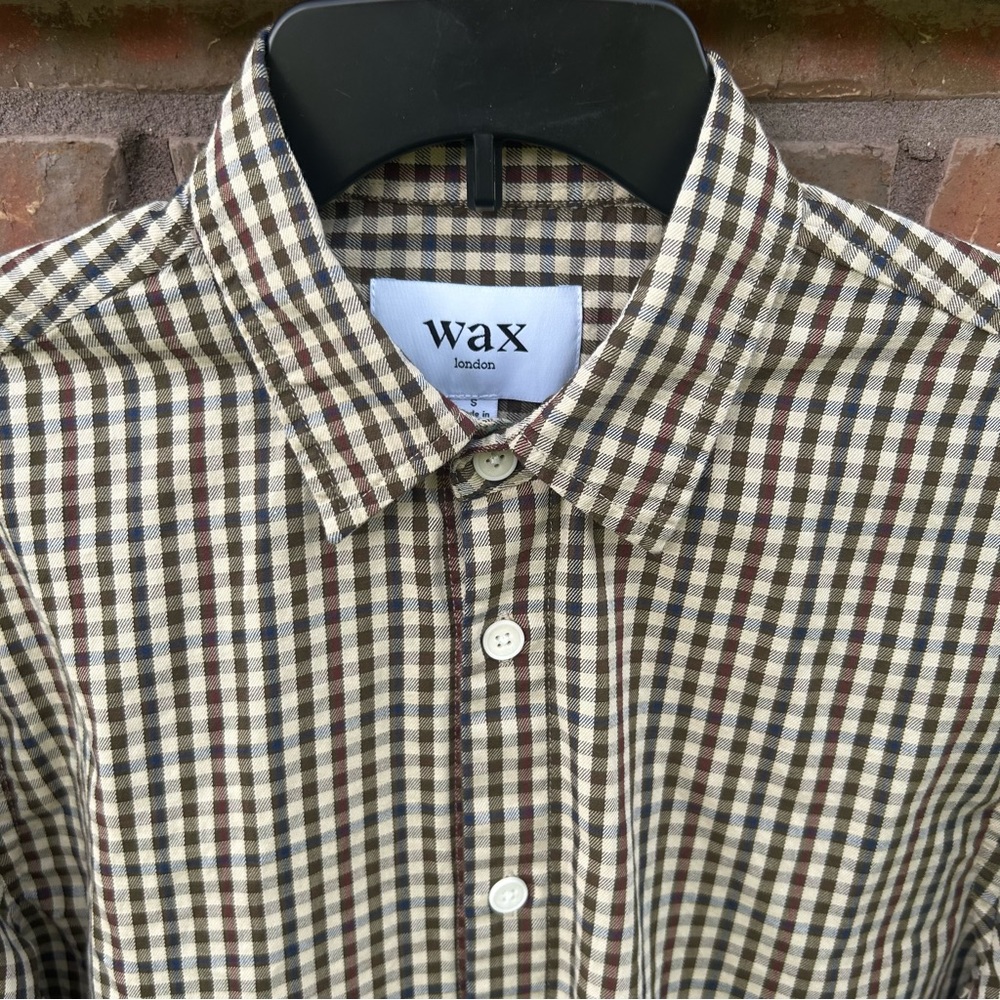 Wax London Tan Plaid Casual Button Down Shirt Long Sleeve Men’s Small - Picture 3 of 8
